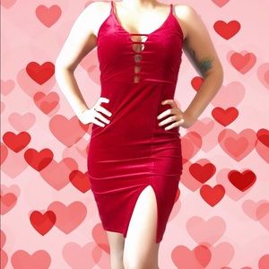 Red velvet body con cutout valentines dress